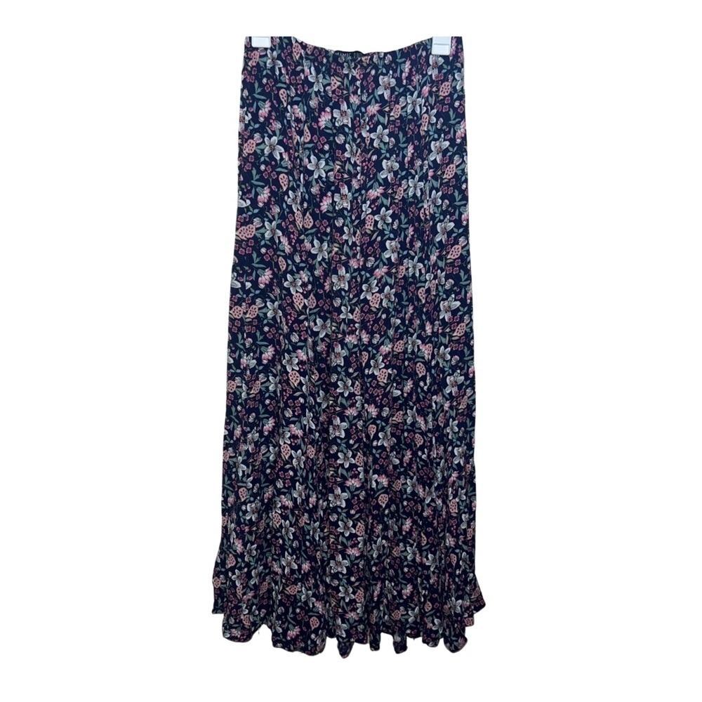Mamie Ruth Long Floral Black and Pink Maxi Skirt Size Medium